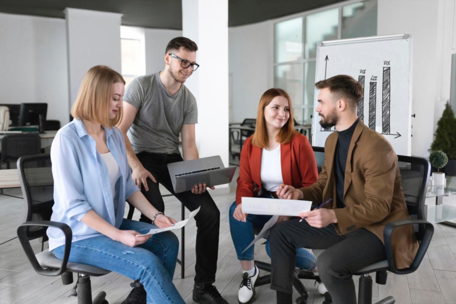Business professionals collaborating on financial planning strategies